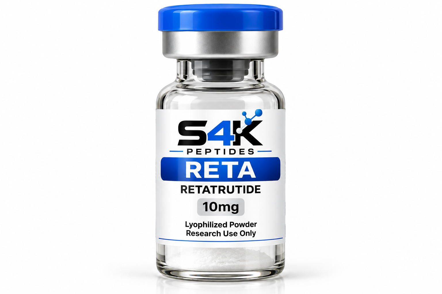 S4K Retatrutide (RETA), 10mg vial with the supplied blue cap and label